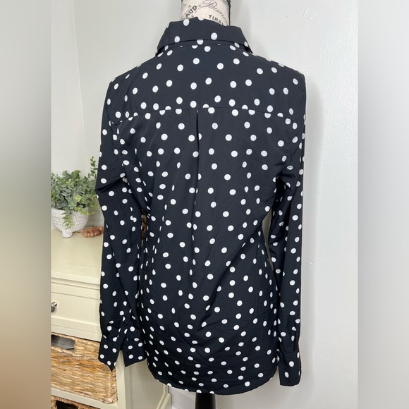 Merona Long Sleeve Black with White Polka Dots Button Down Top - Picture 4 of 6